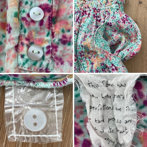 Free People Romper Women Small Shorts Sammi Floral Smocked Boho FP One 83224097 - Picture 11 of 12